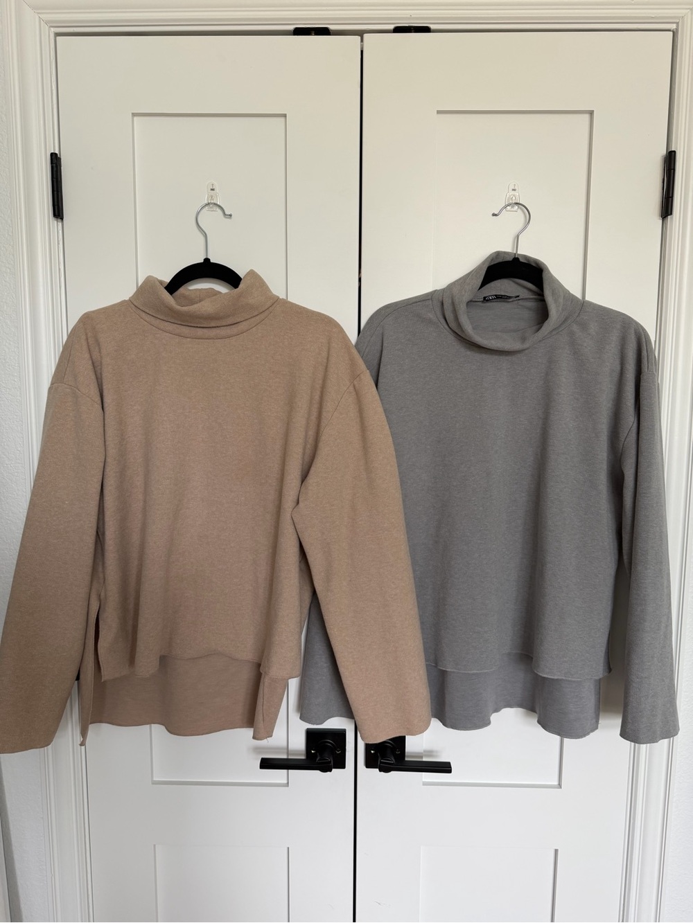 Zara Cowl-Neck Sweater Duo — Taupe and Gray high/low very soft